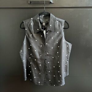 Anne Carson Black Polka Dot Button Down Shirt